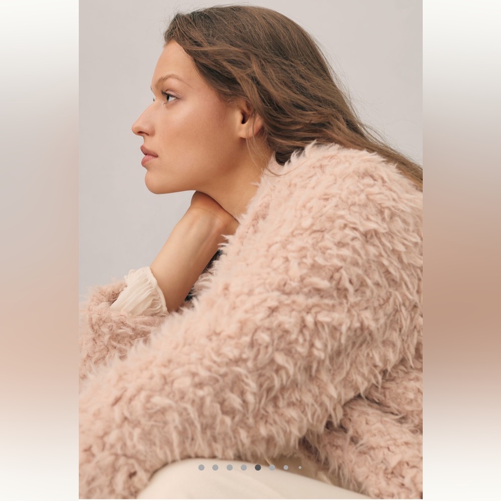 🧸NWT By Anthropologie Faux Fur Shaggy Teddy Duster Coat Jacket Peach Pink🧸 - Picture 5 of 11
